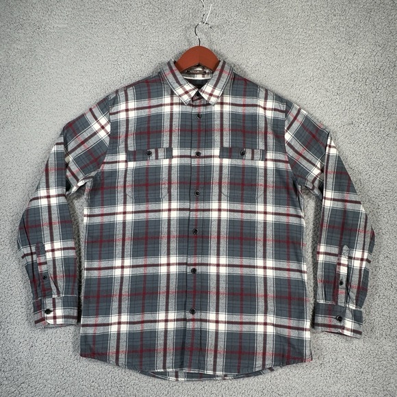 Quiksilver Waterman Collection Men's‎ Long Sleeve Shirt Size M Plaid Gray White - Picture 1 of 10